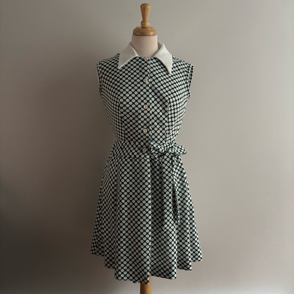 Vintage Dresses & Skirts - Vintage Green and White Polka Dot Mini Dress